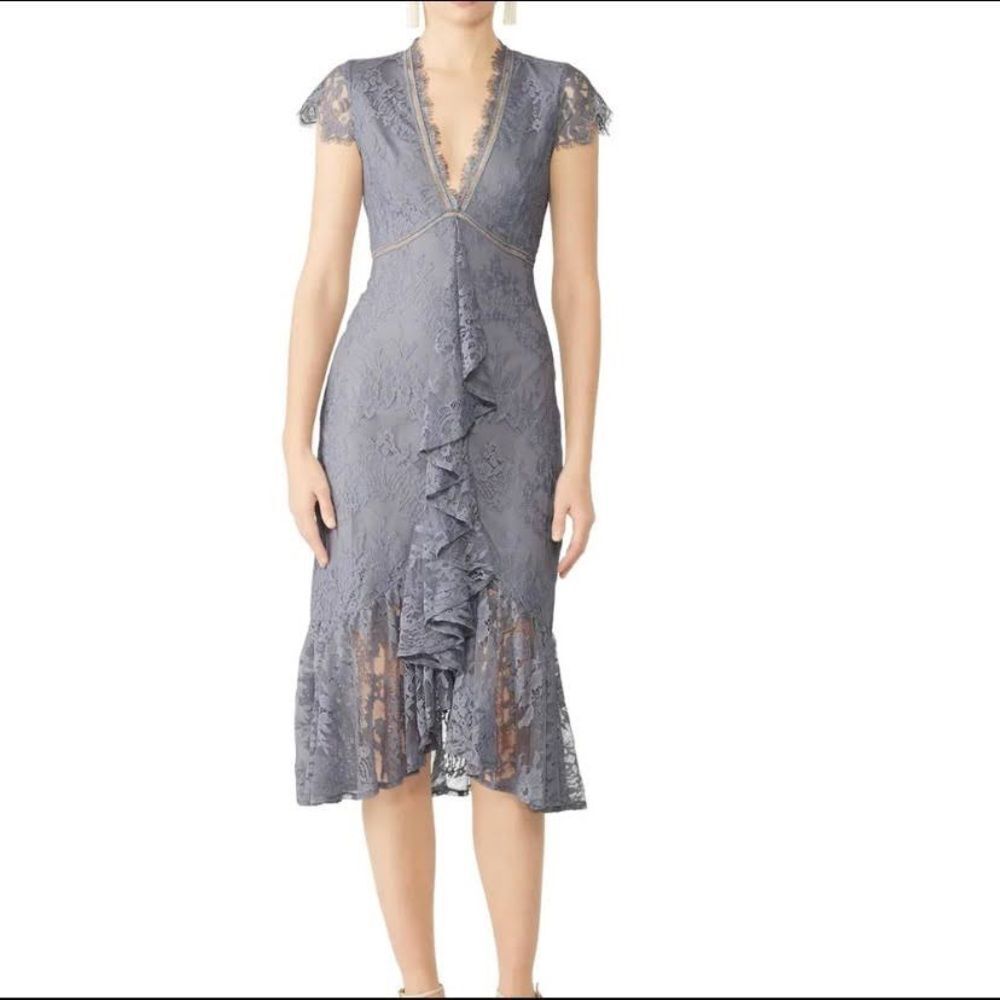 Saylor Myriem lace bodycon cocktail midi dress silver gray small